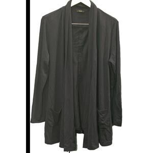 Riani Designer Silk Back Cardigan Size 14 Open Drape Front Navy Blue